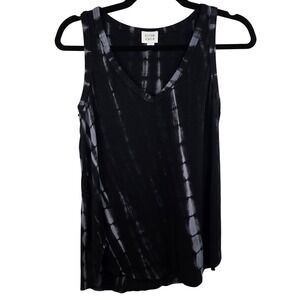 Peyton Jensen Women XS Black Gray Tie Dye V Neck Sleeveless Tank Top Made in USA